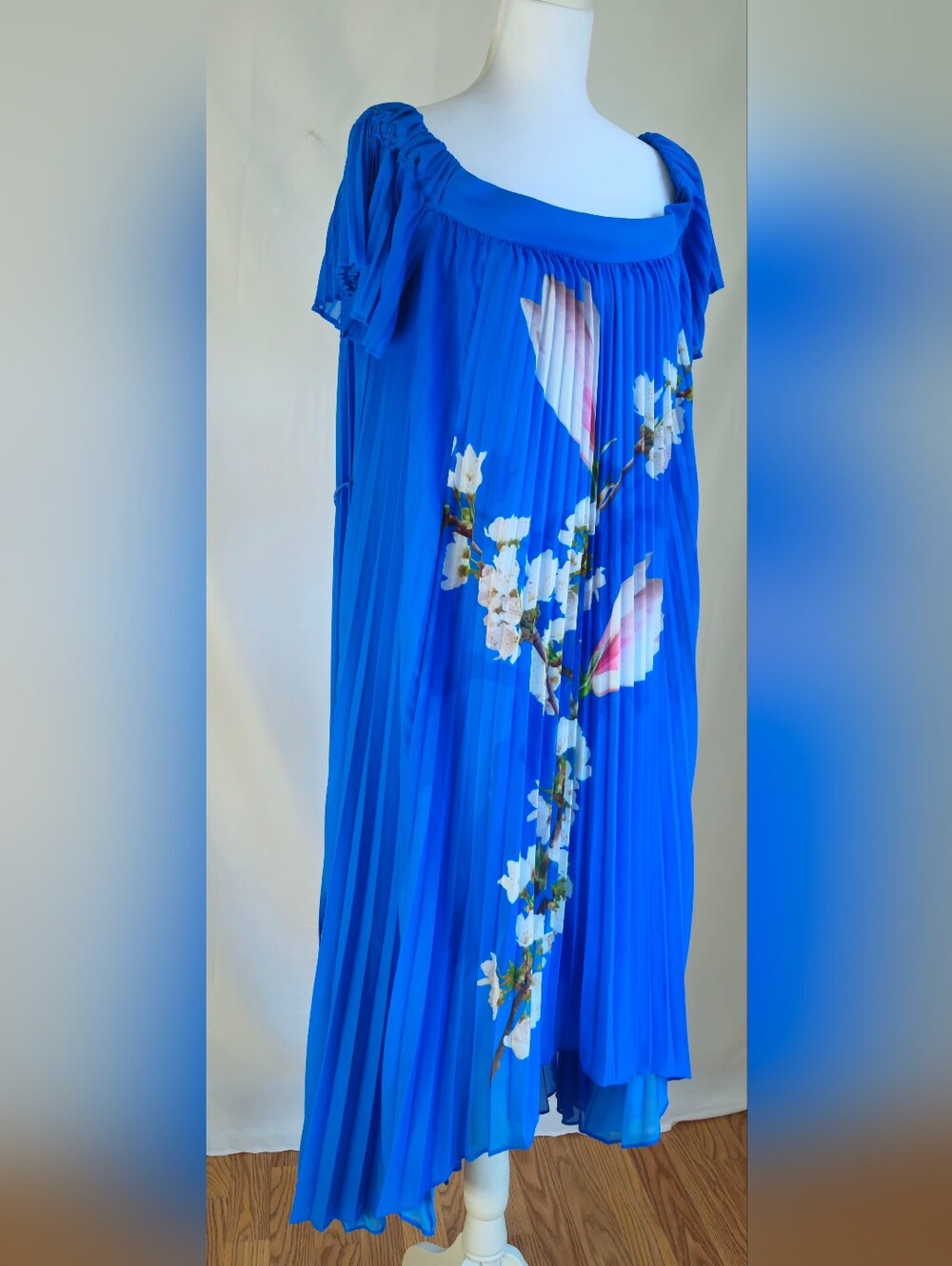 Ted Baker London Melma Blue Floral Pleated Off-Shoulder High-Low Maxi Dress - Picture 5 of 15